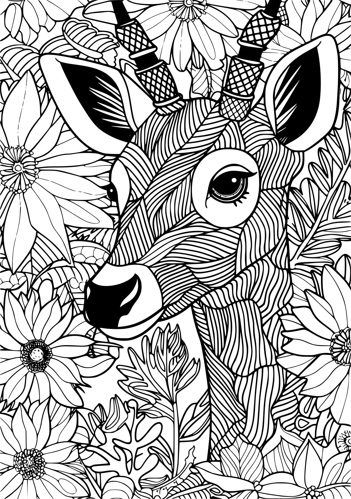 coloring pages printable animals, zentangle, deer, bambi, free page downloads