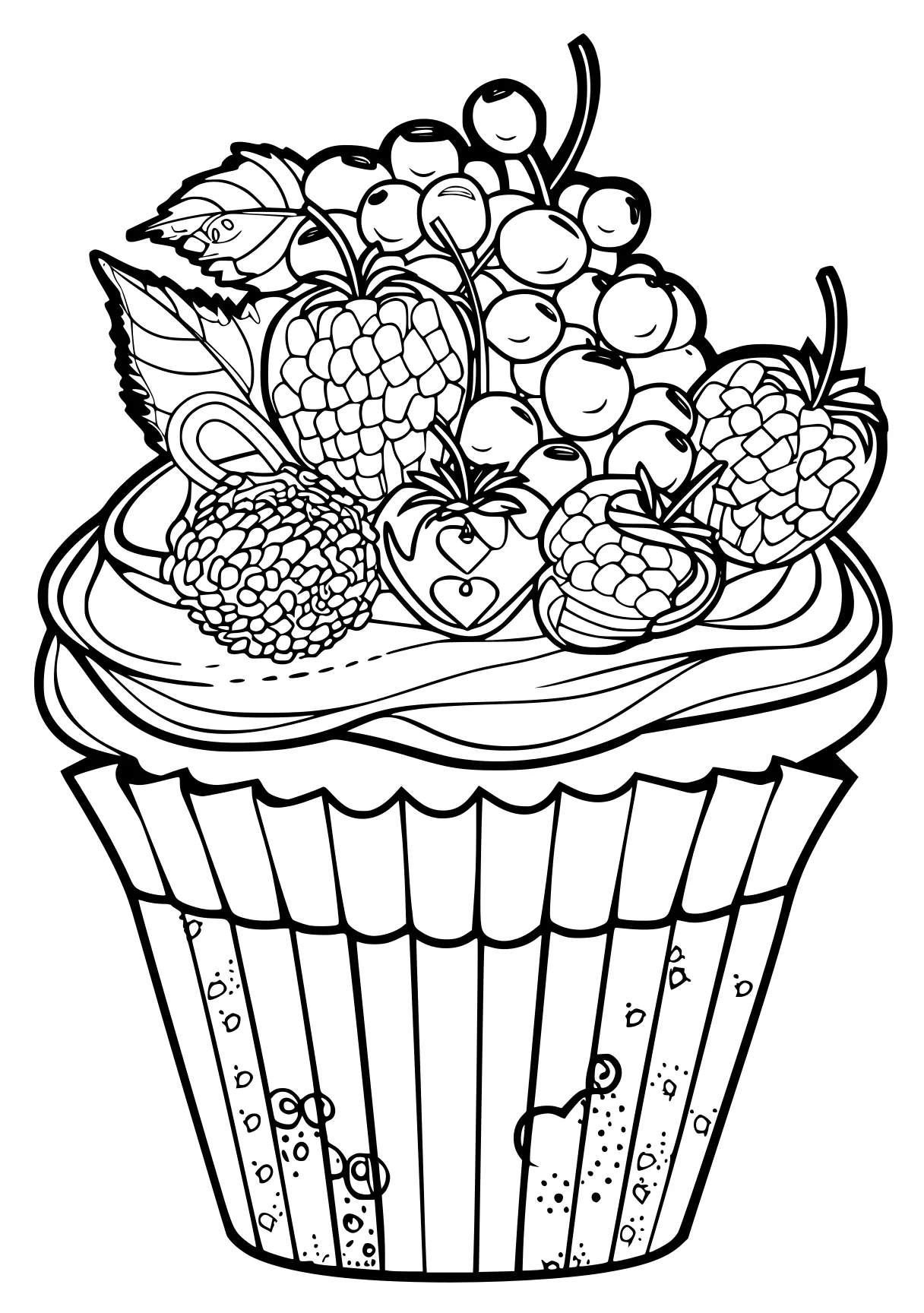 cupcake coloring page strawberry, cupcake, fruits, free downloads