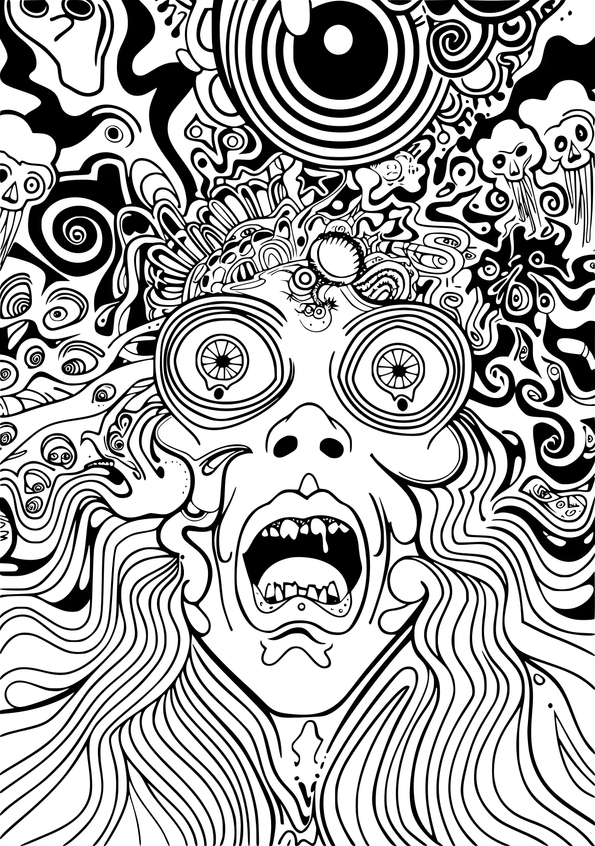 trippy coloring pages acid, anxiety, brain, free page downloads