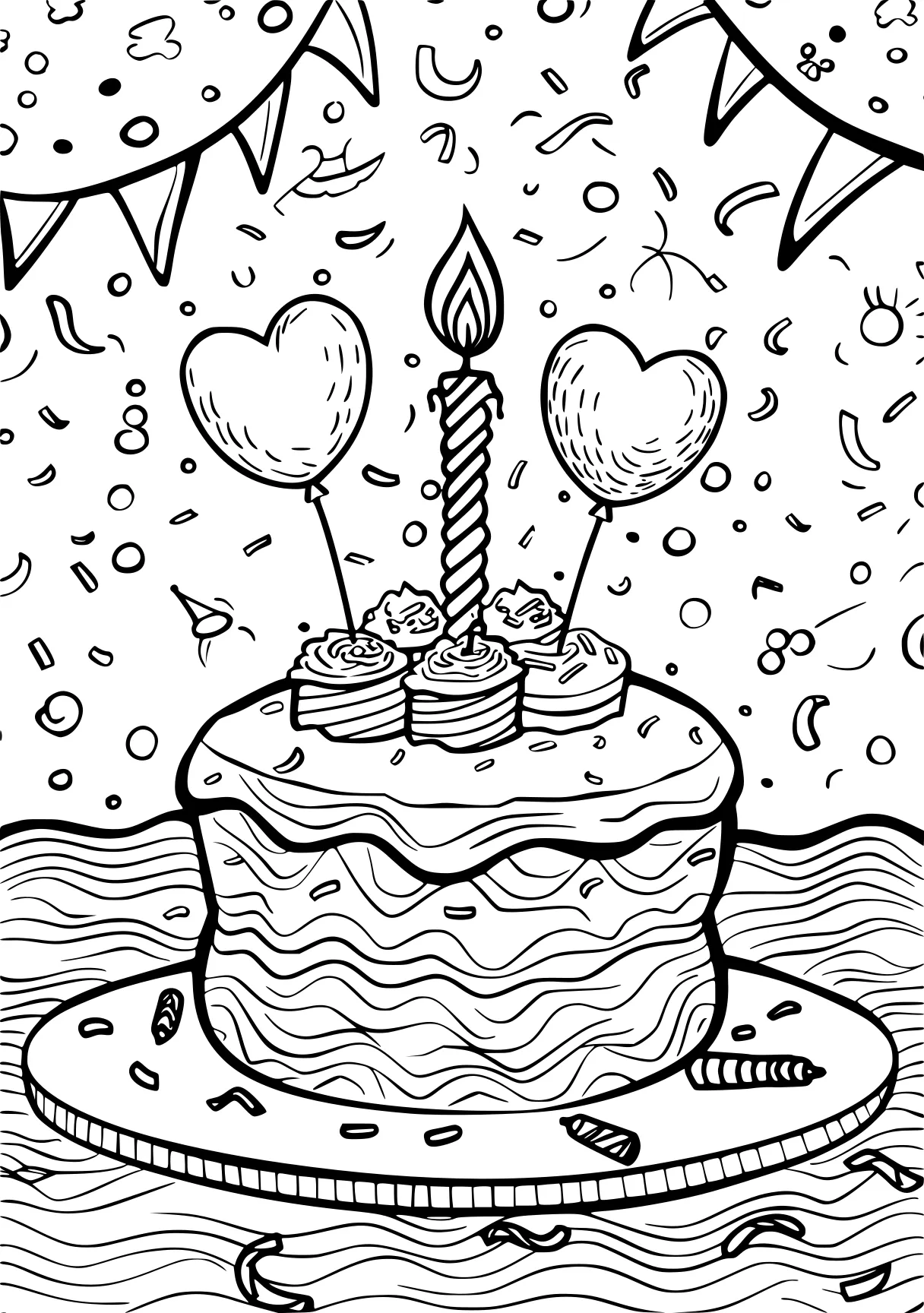 birthday coloring page, birthday, cake, printables, free downloads