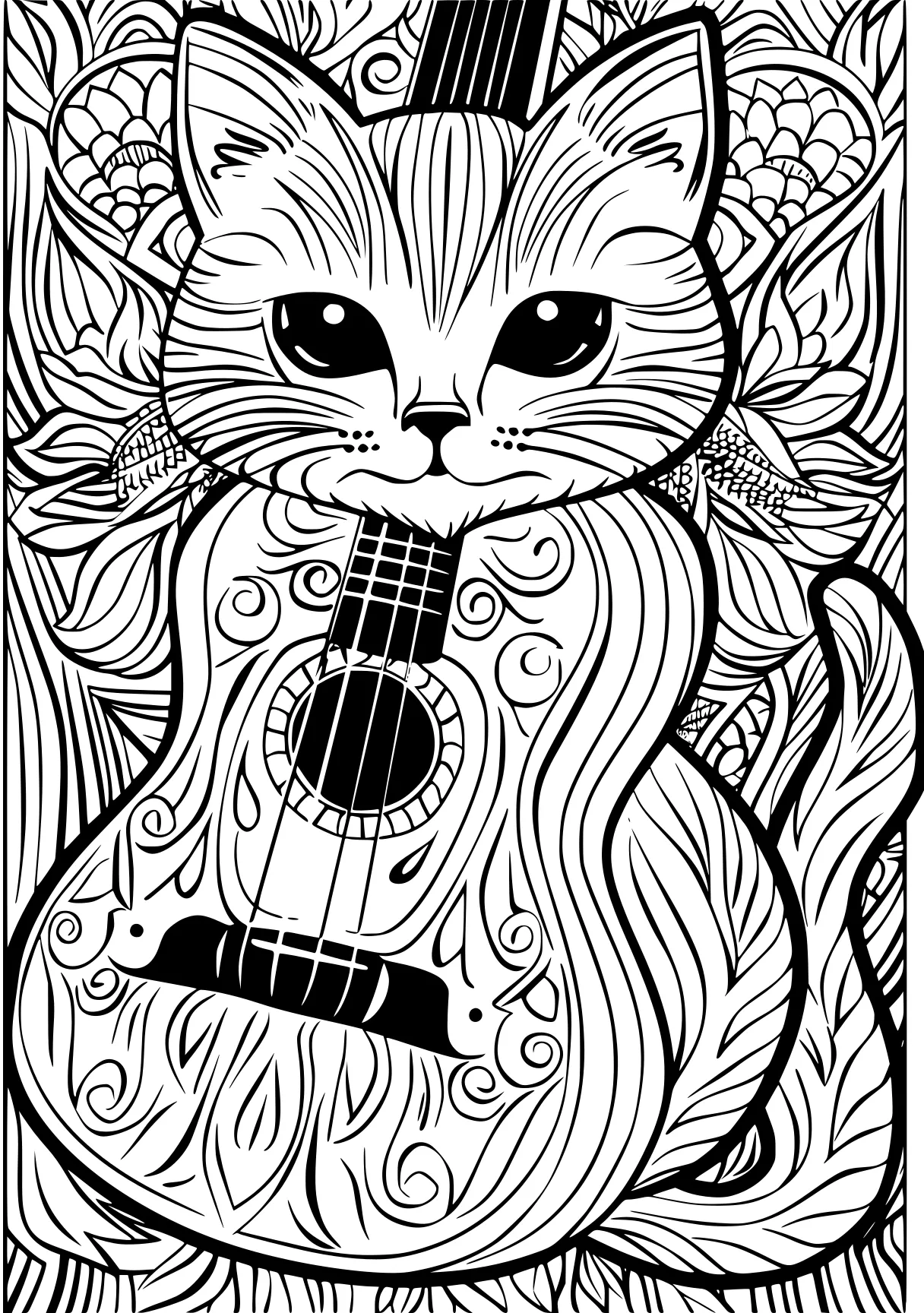 my melody coloring page, guitar, zentangle, music, free downloads