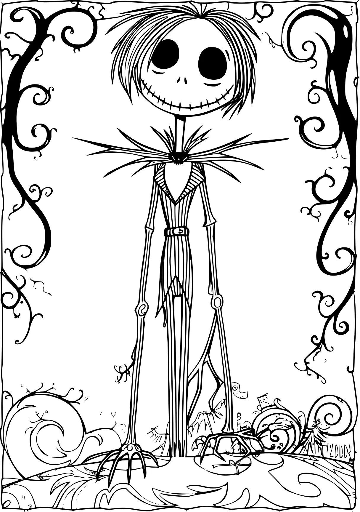 nightmare before christmas coloring pages skellington, scarecrow, coraline, luffy, skeleton, free page downloads