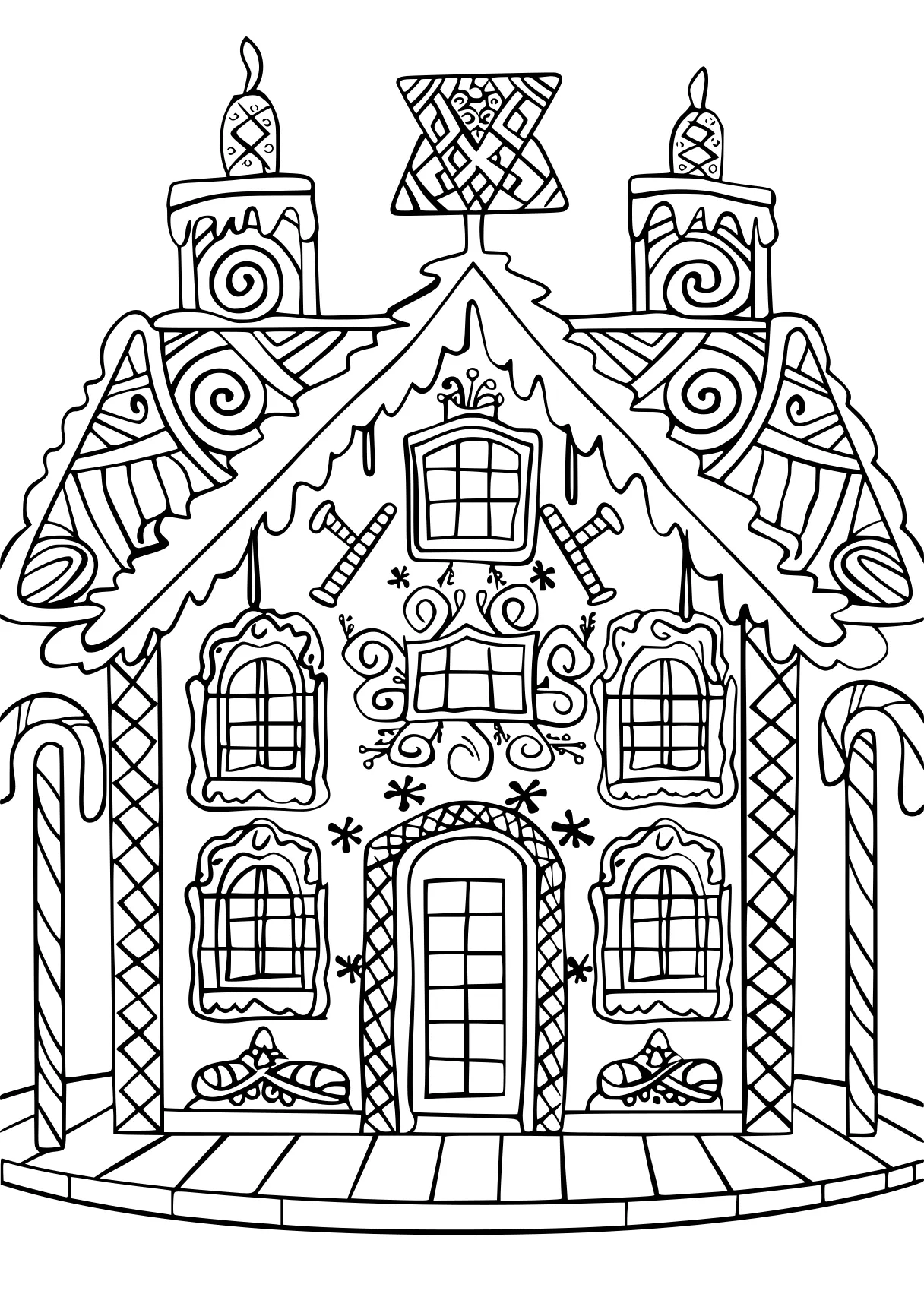 gingerbread house coloring page, ornament, colouring, zentangle, free downloads