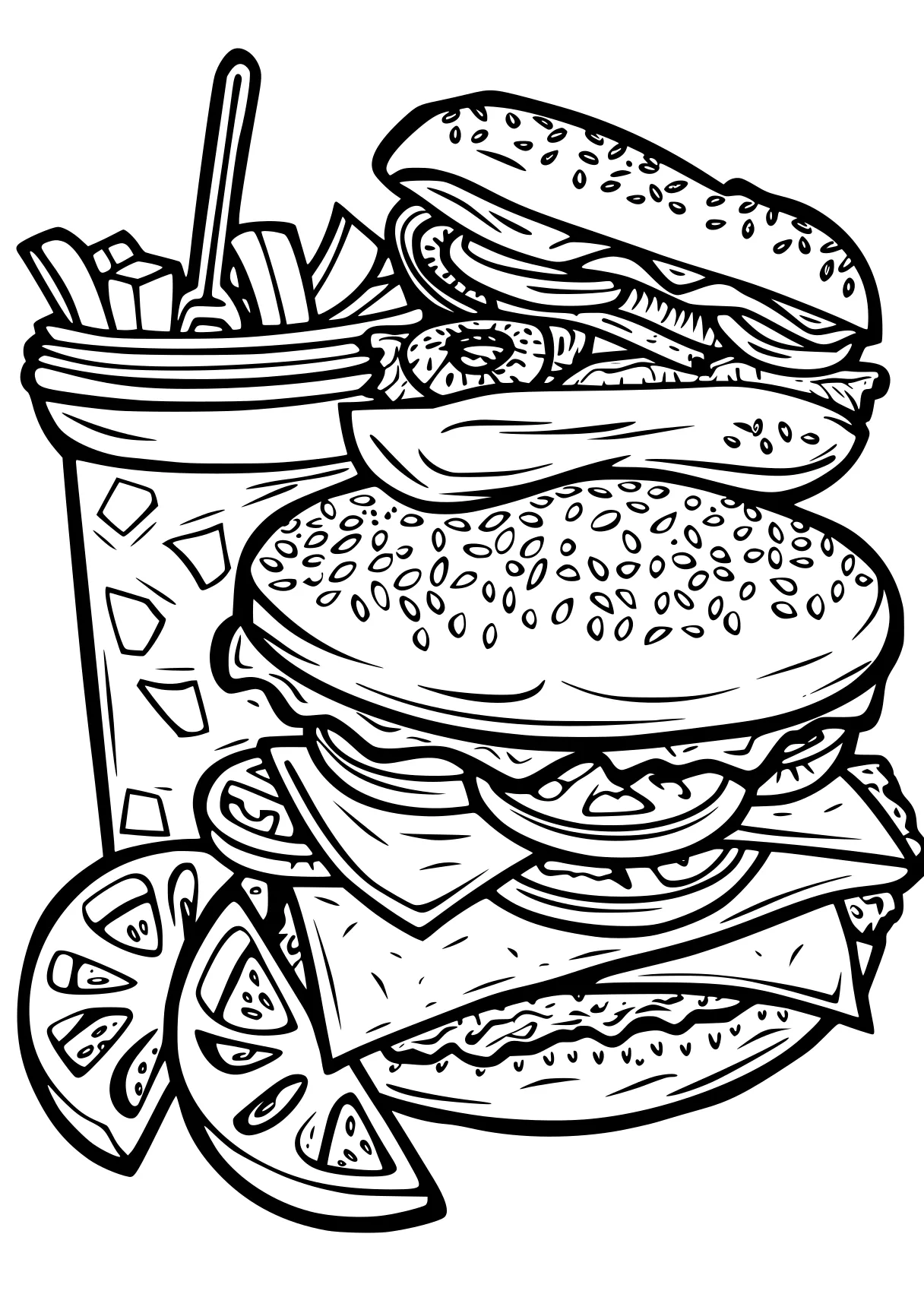 food coloring pages burger, foods, food, free page downloads