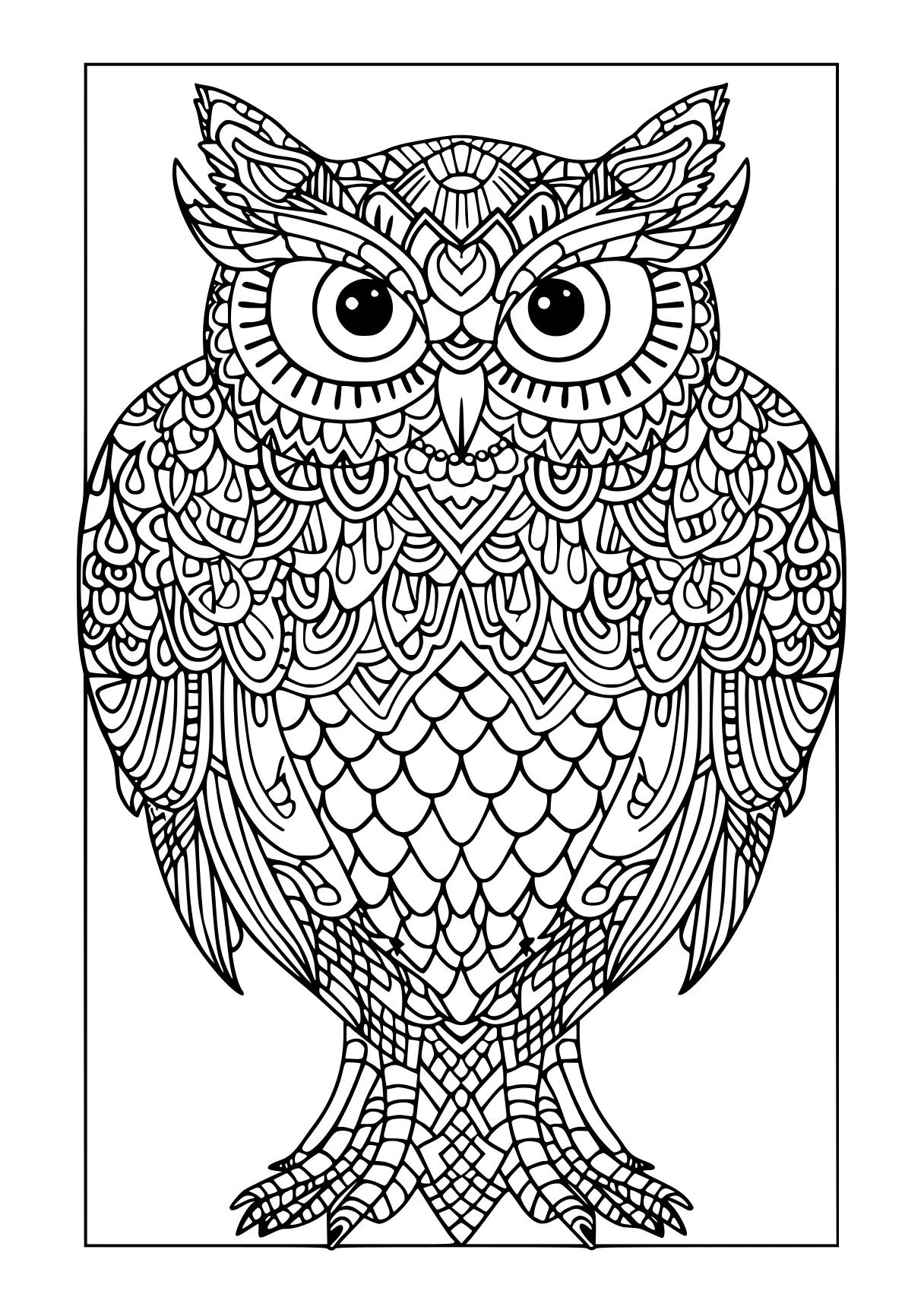 coloring sheets for adults owl, zentangle, illustrator, free page downloads