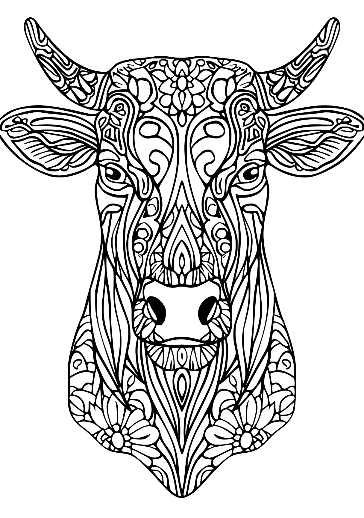 hardest coloring pages cow, deer, moose, free page downloads