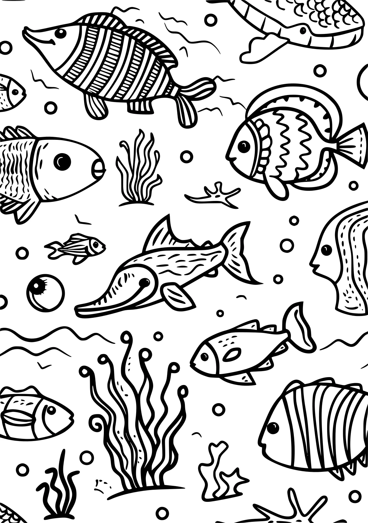 ocean animals coloring pages fish, aquarium, guppies, free page downloads