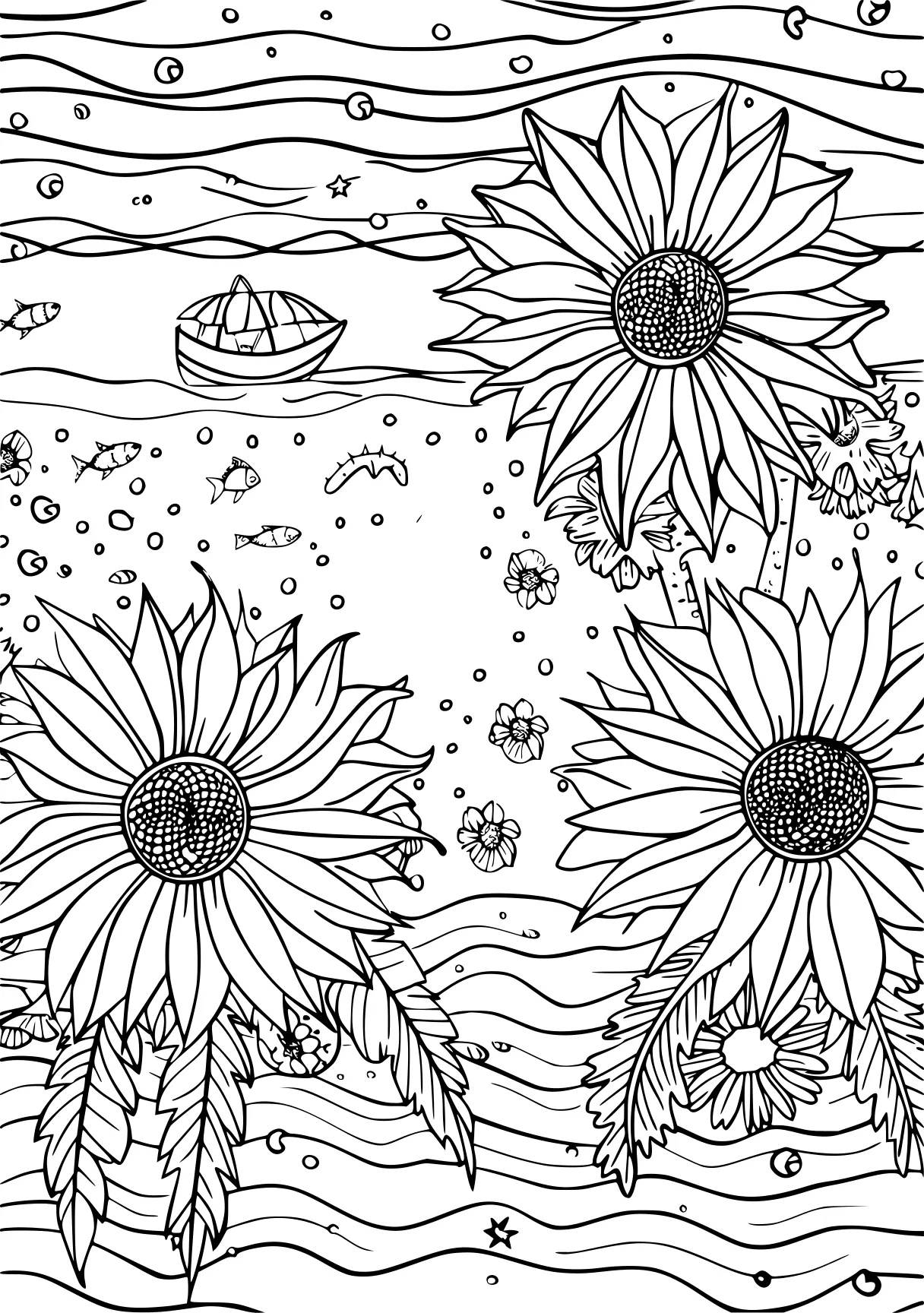 summer coloring sheet, zentangle, sunflower, colouring, free page downloads