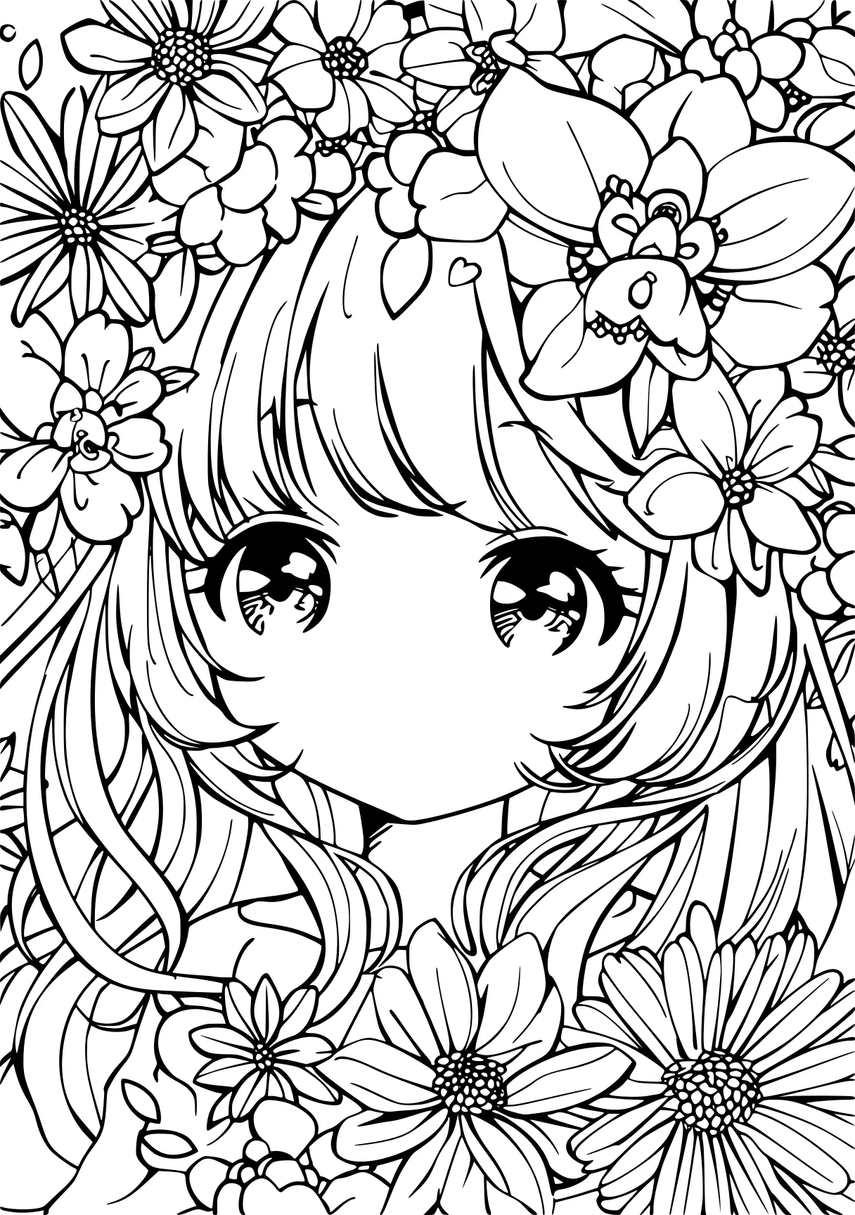 anime coloring sheet, floral, colouring, coloring, free page downloads