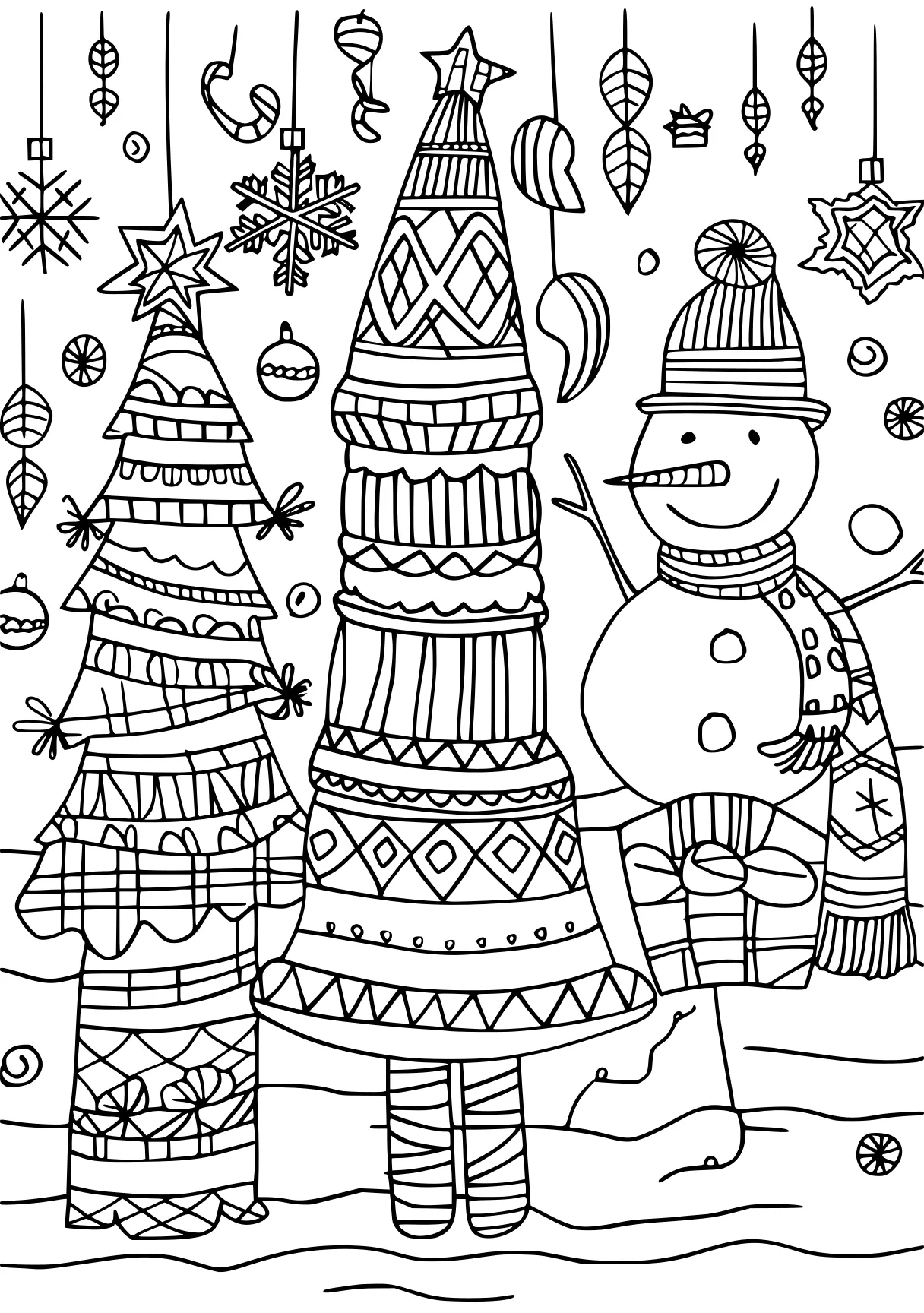 easy christmas coloring pages, zentangle, snowman, colouring, free page downloads