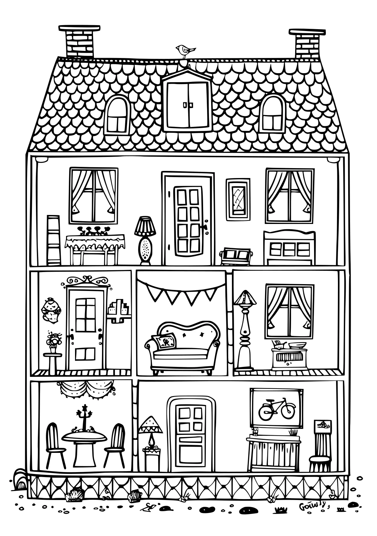 gabby's dollhouse coloring page dollhouse, house, printable, free downloads