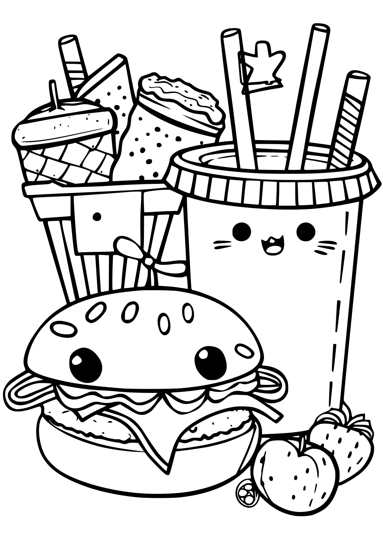 colouring pages cute burger, foods, freddy's, free coloring page downloads