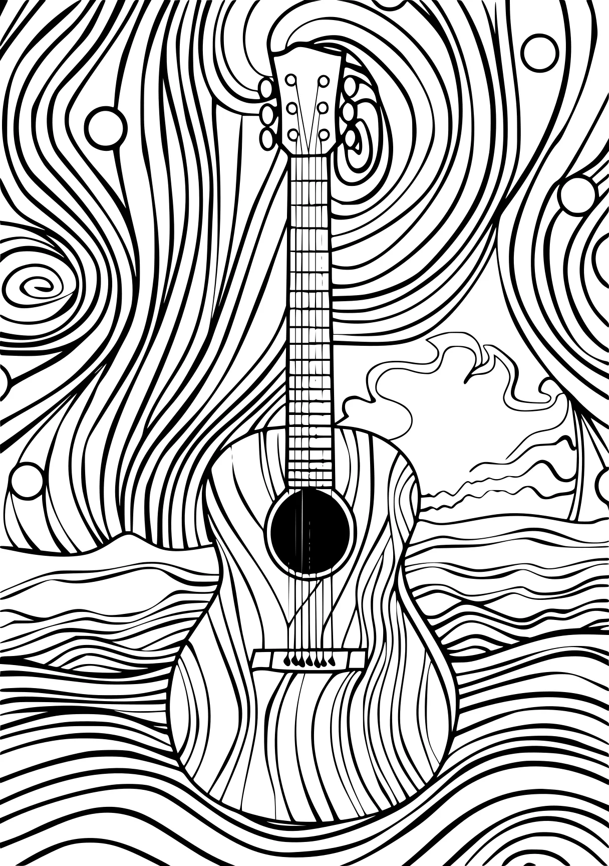 my melody coloring page guitar, music, zentangle, free downloads