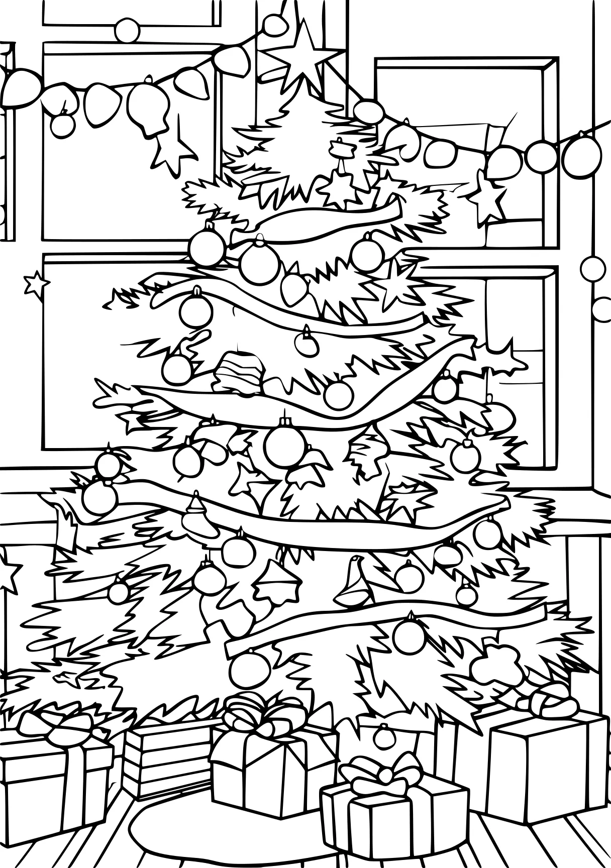 christmas coloring printables ornament, tree, wreath, free page downloads