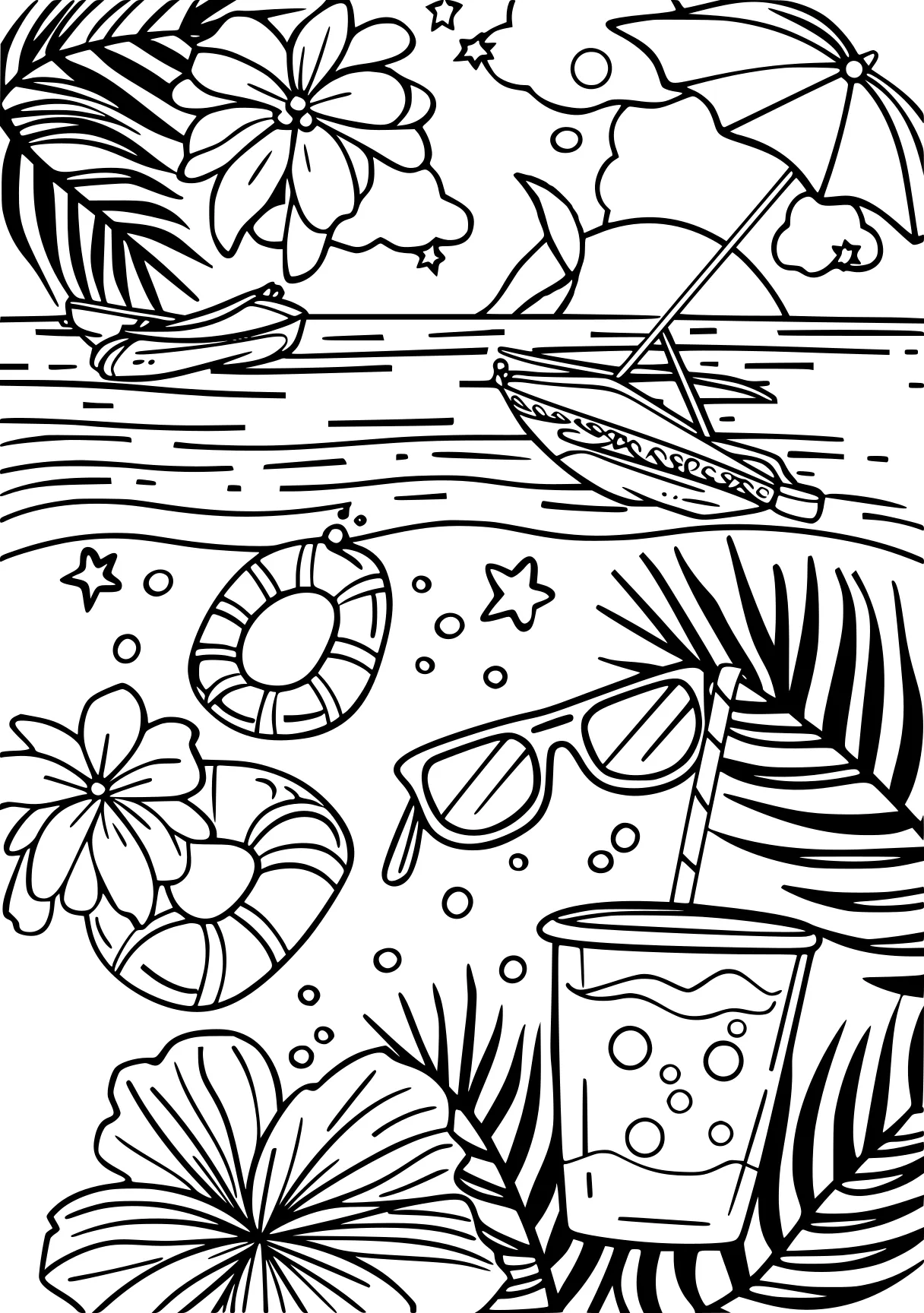 summer coloring pages, zentangle, plants, printables, free page downloads