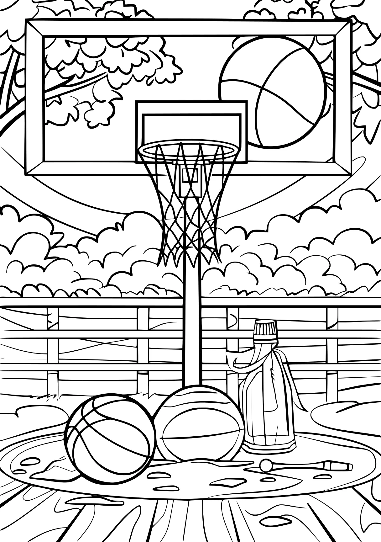 sports coloring pages, basket, basketball, playground, free page downloads