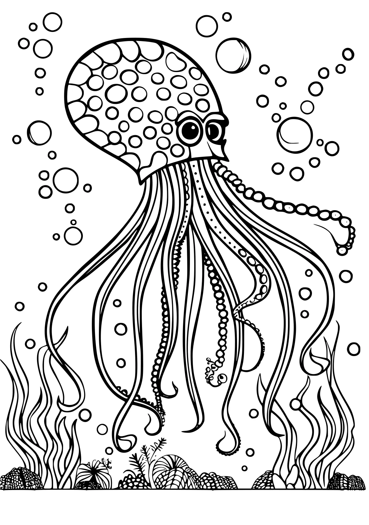 sea creature coloring page octopus, jellyfish, zentangle, illustrator, free downloads