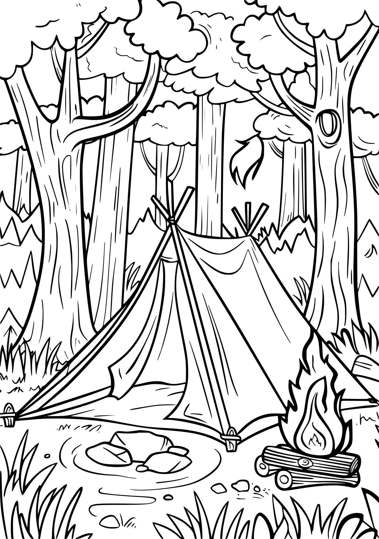 camping coloring pages forest, camping, trees, preview, rainforest, free page downloads