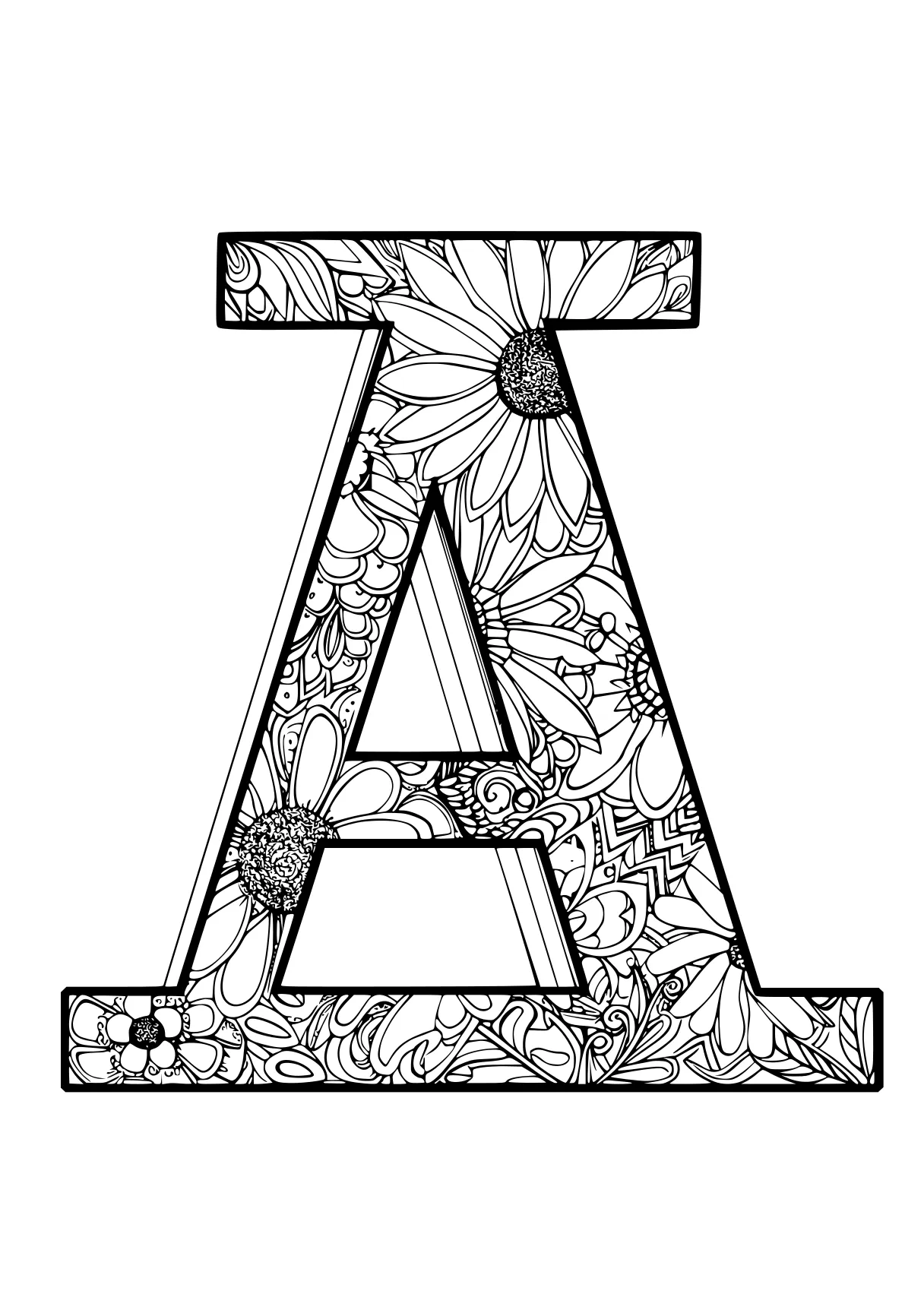 letter a coloring sheet illustrator, a4, letters, ark, floral, free page downloads