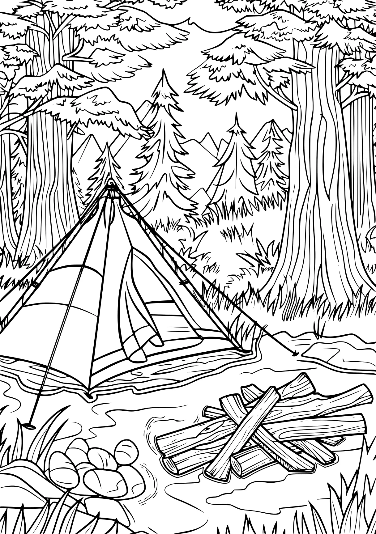 camping coloring pages camping, forest, trees, free page downloads