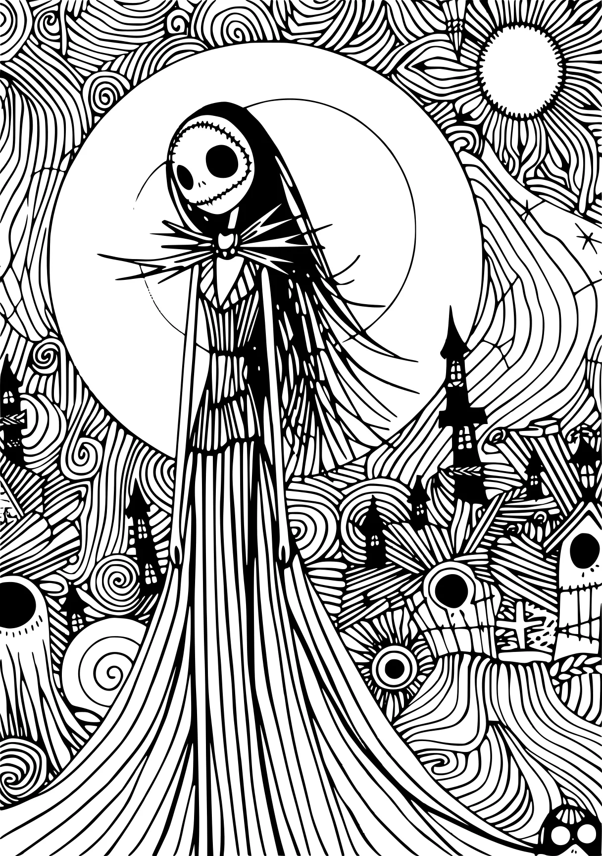 nightmare before christmas coloring pages skellington, muertos, addams, coraline, scarecrow, free page downloads