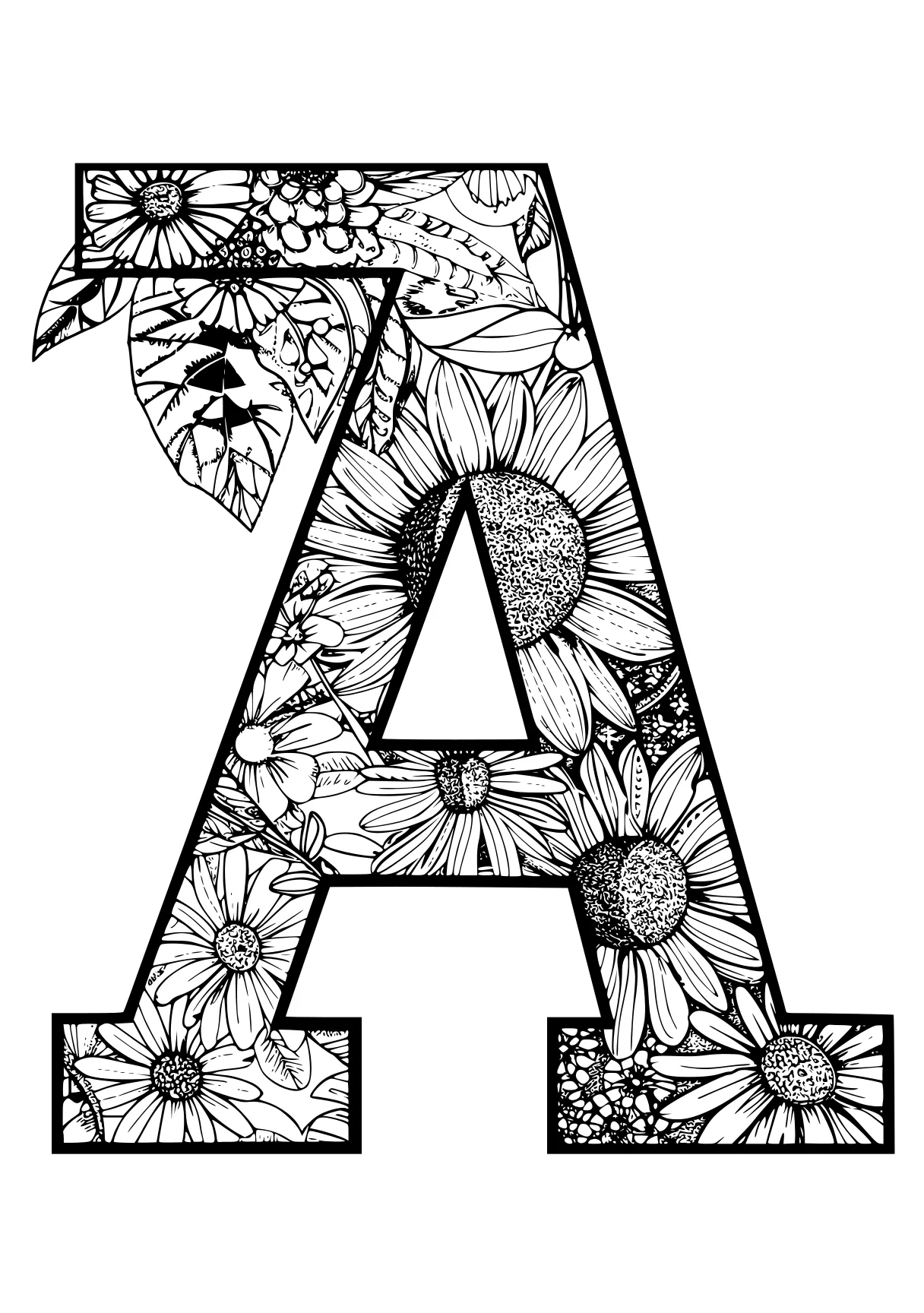 letter a coloring pages a4, an, a, floral, abc, free page downloads