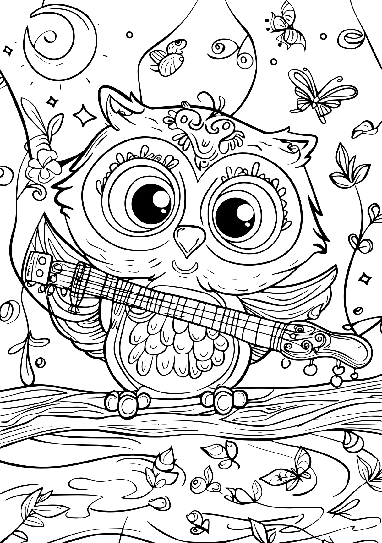 my melody coloring page, owl, zentangle, illustrator, free downloads