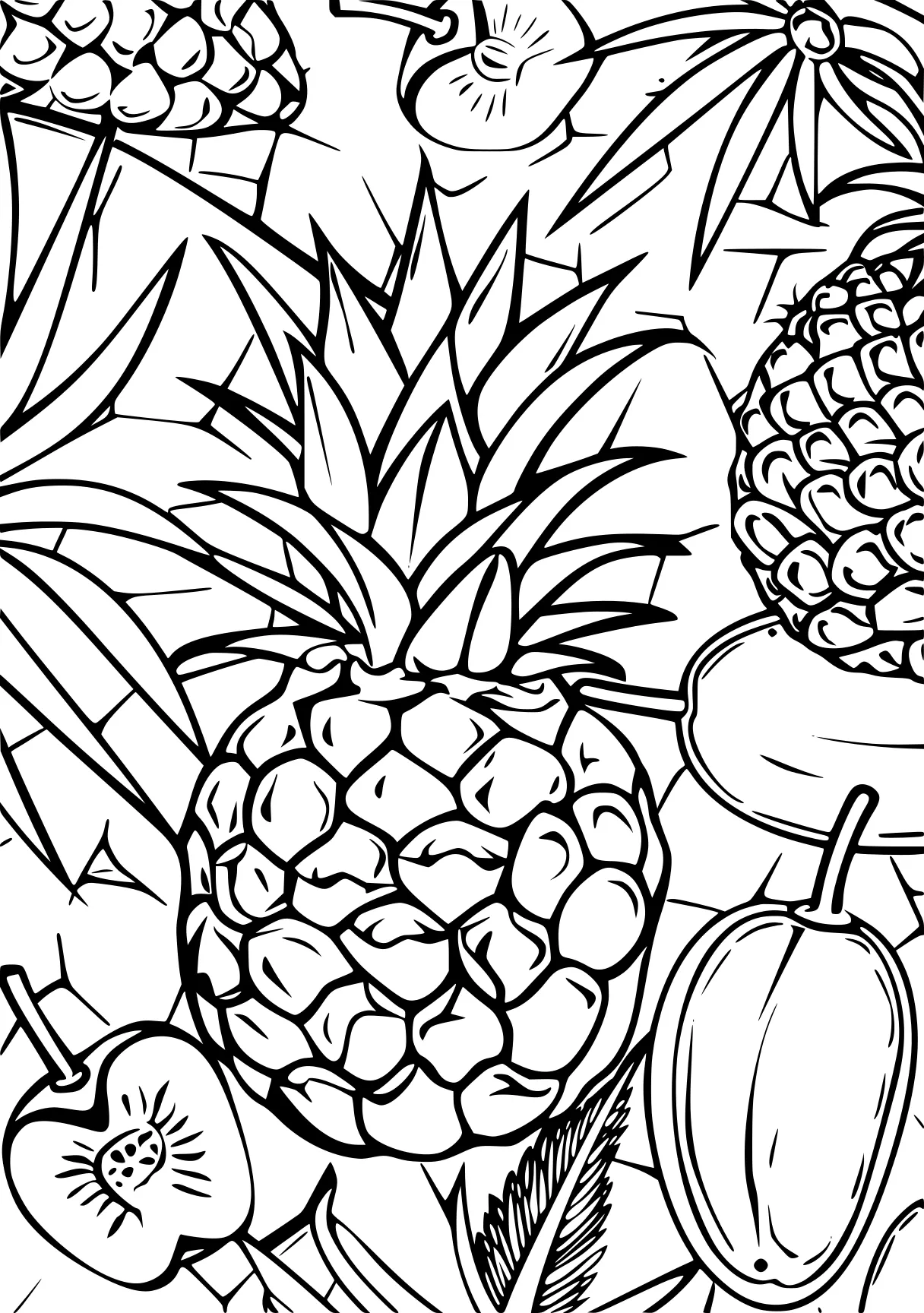 fruit coloring page pineapple, zentangle, preview, free downloads