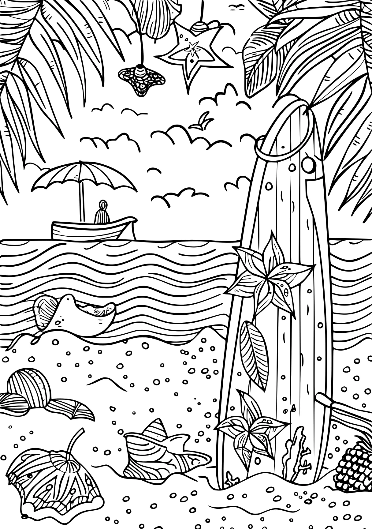 summer coloring pages, boat, sea, pencils, free page downloads