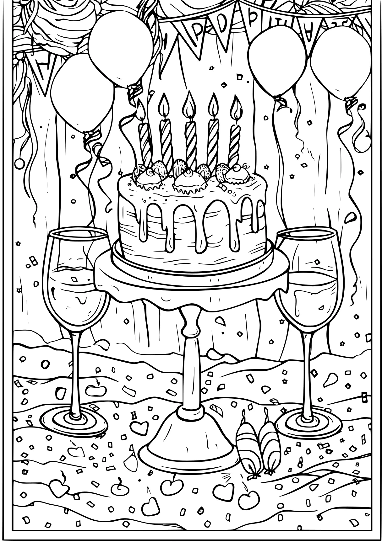 happy birthday coloring pages, birthday, cake, printables, free page downloads