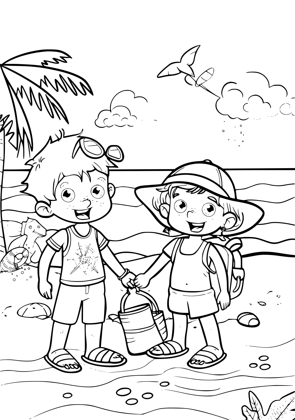 at the beach coloring pages, preschoolers, adventure, lilo, free page downloads