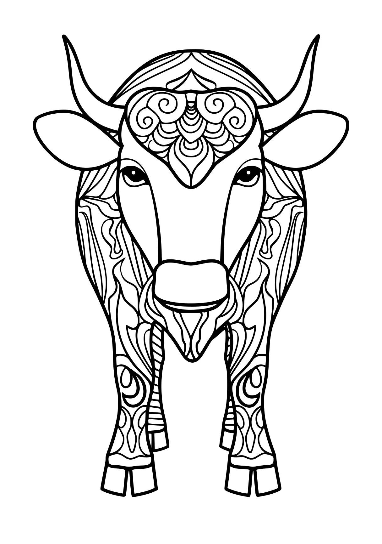 easy coloring pages cow, buffalo, elephant, free page downloads