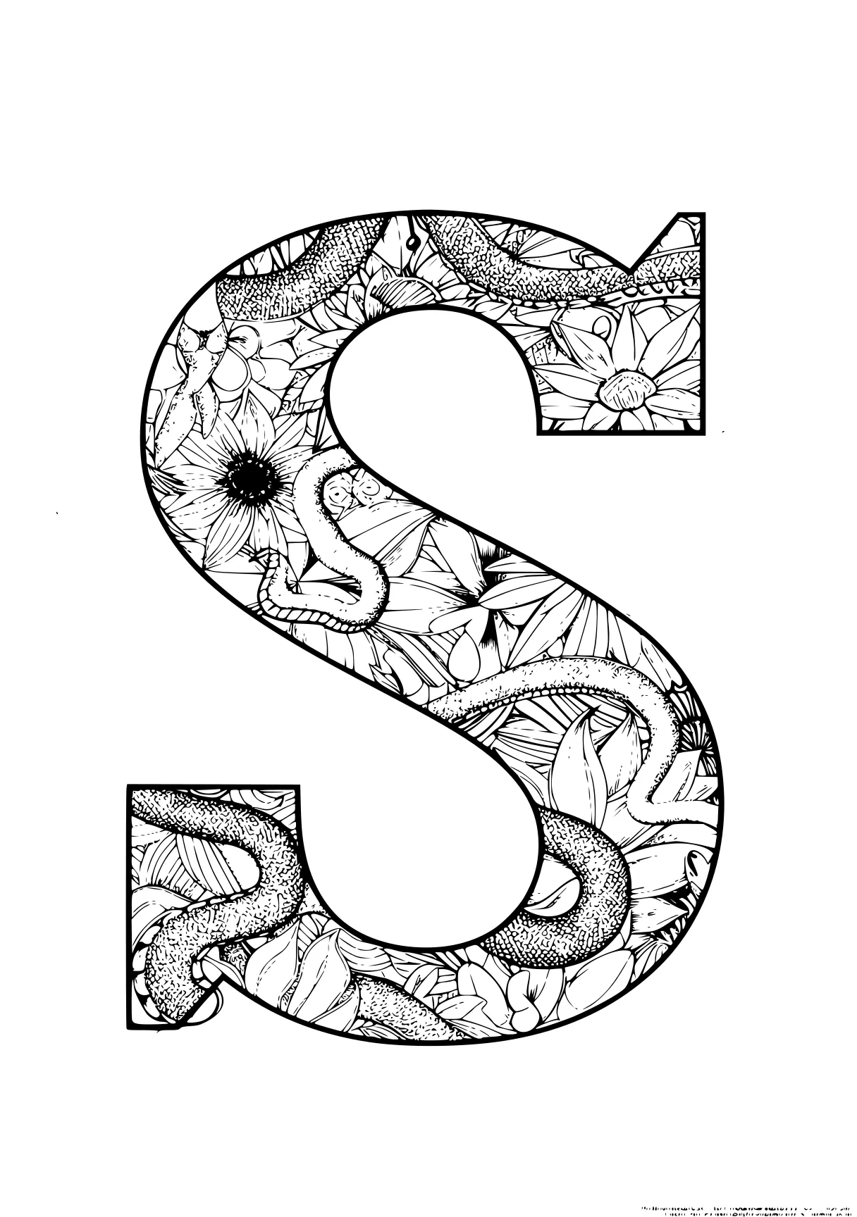 letter s coloring page s, spiroglyphics, a4, zentangle, letters, free downloads