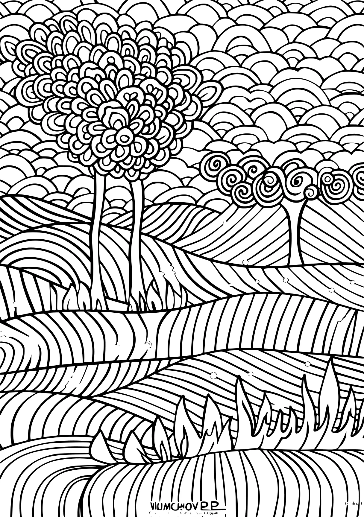 free adult coloring zentangle, trees, plants, page downloads